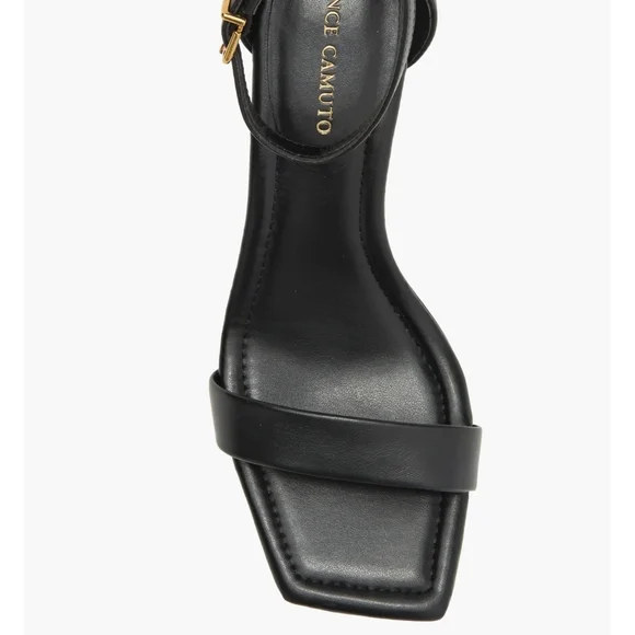 Vince Camuto Black Leather Ankle-Strap Kitten Heel Sandals - Picture 4 of 10